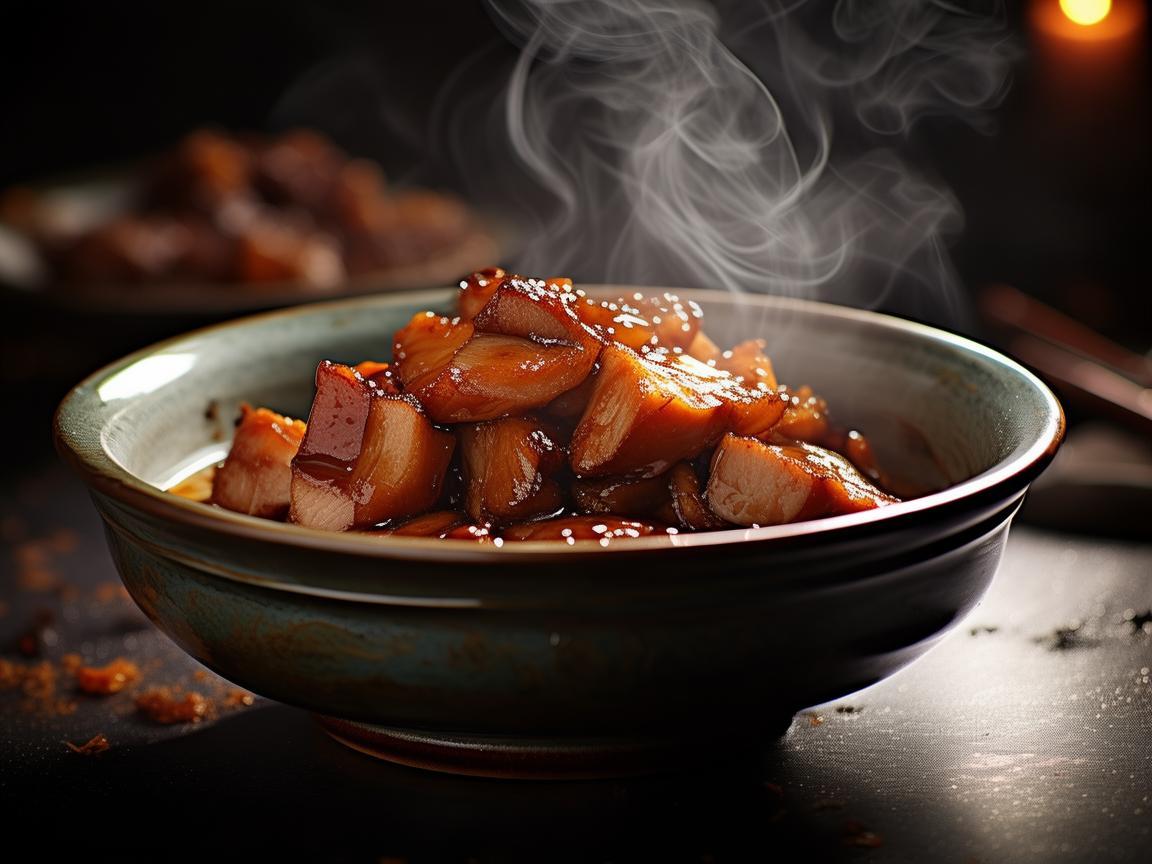 灯光下的杭州东坡肉，味与影的交织