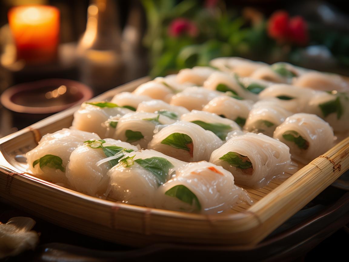 广东肠粉，灯光下的美食艺术