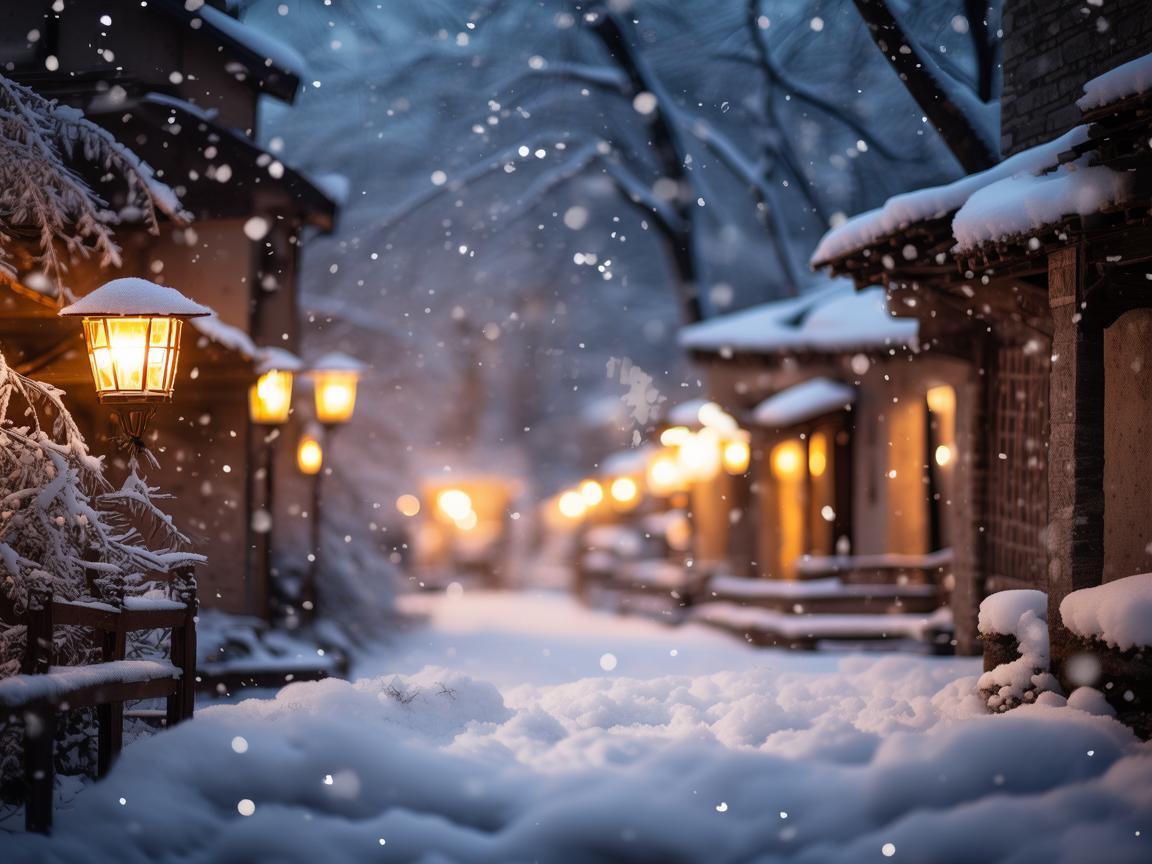 小雪时节，灯光勾勒别样景致