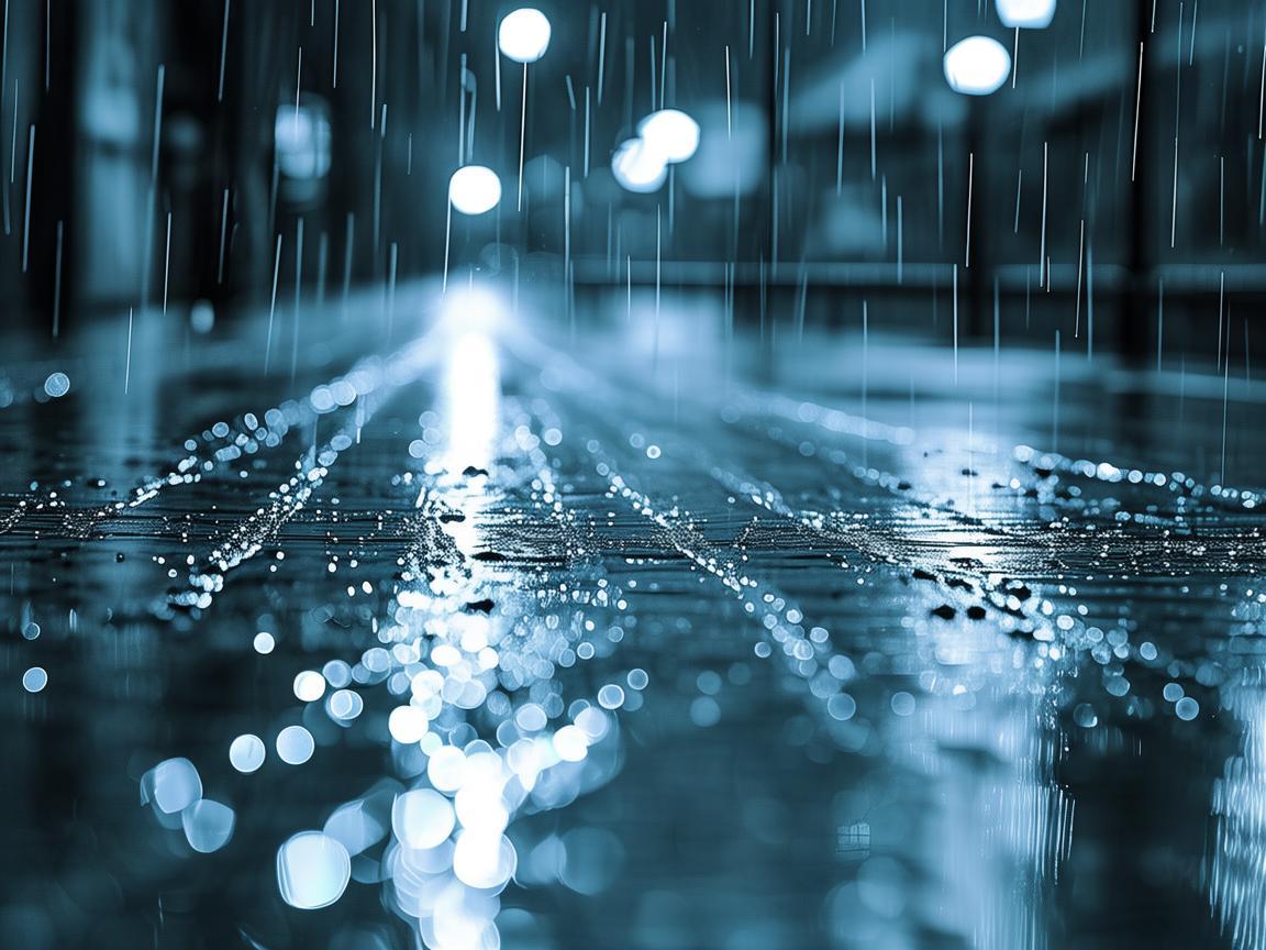雨水交织下的灯光诗篇