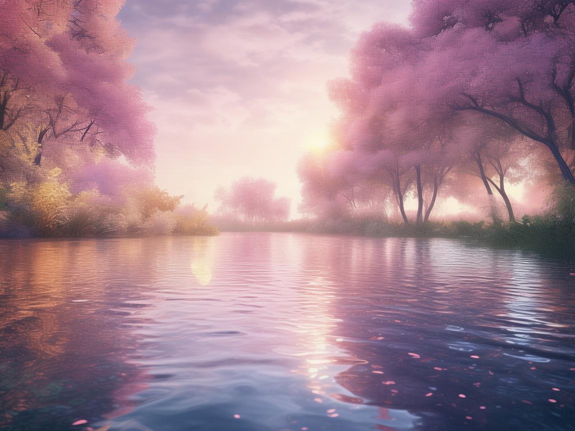 梦幻湖泊湖畔，光影交织之美