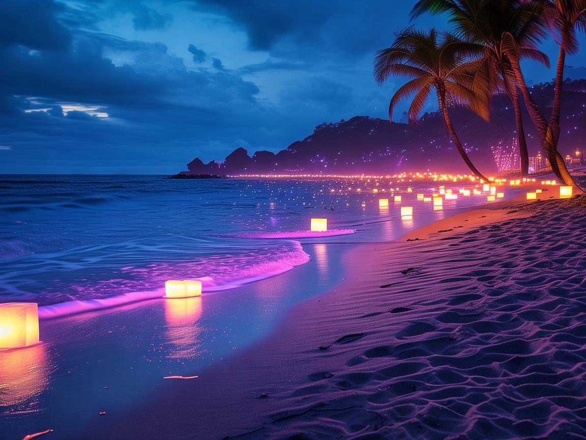 梦幻海滩灯光秀，点亮海滨浪漫夜
