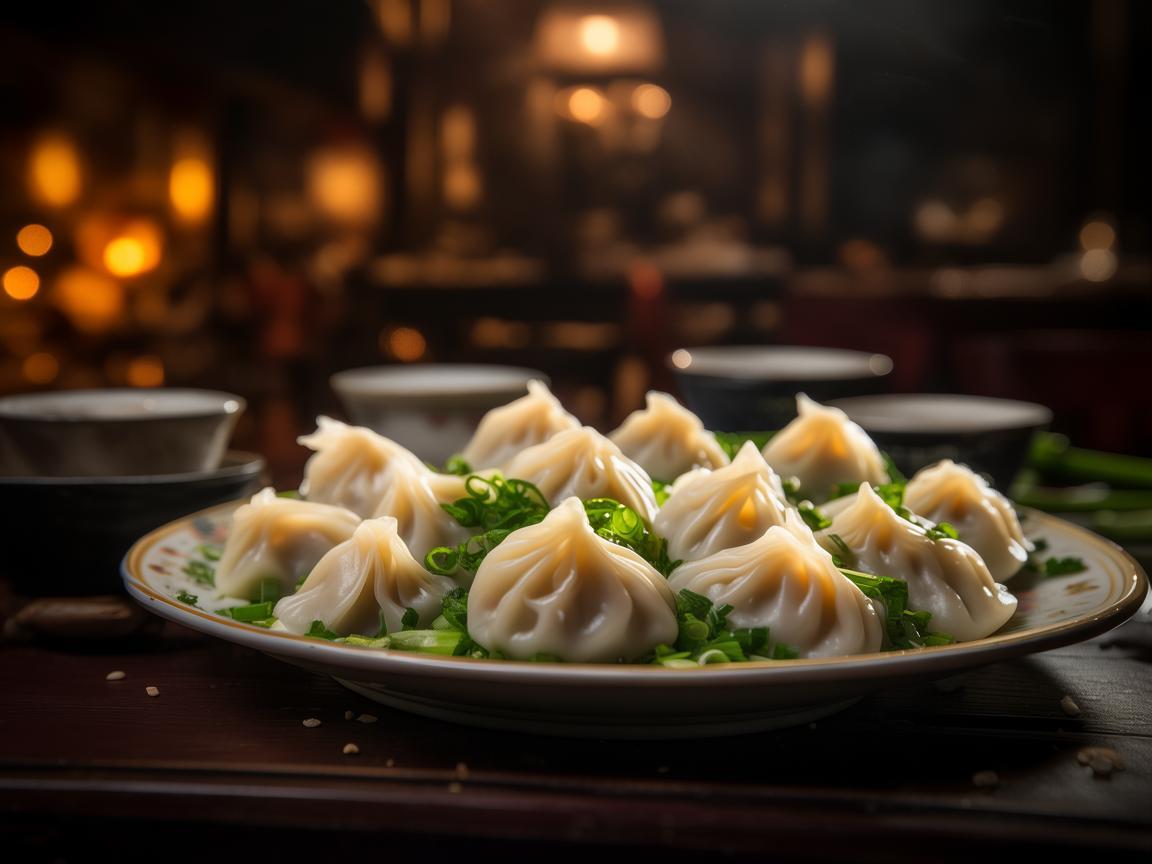 灯光下的上海小笼包，别样风味